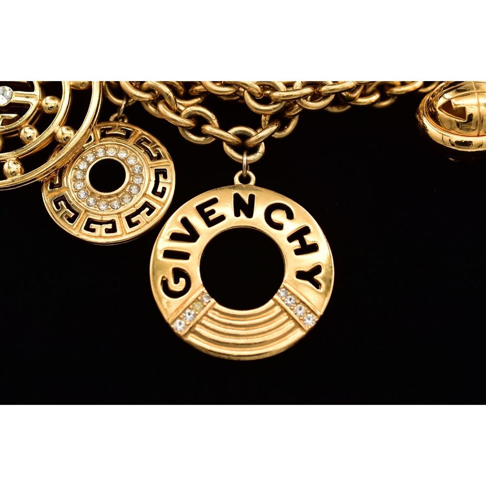 Givenchy Vintage Runway Statement Logo Charm Necklace Gold Chunky Signed Bin5 - Picture 4 of 12